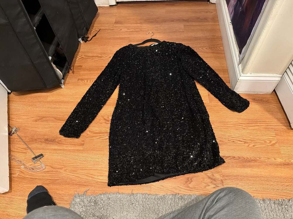 Intempo Black Long Sleeve Sequined Mini Dress Size XXL